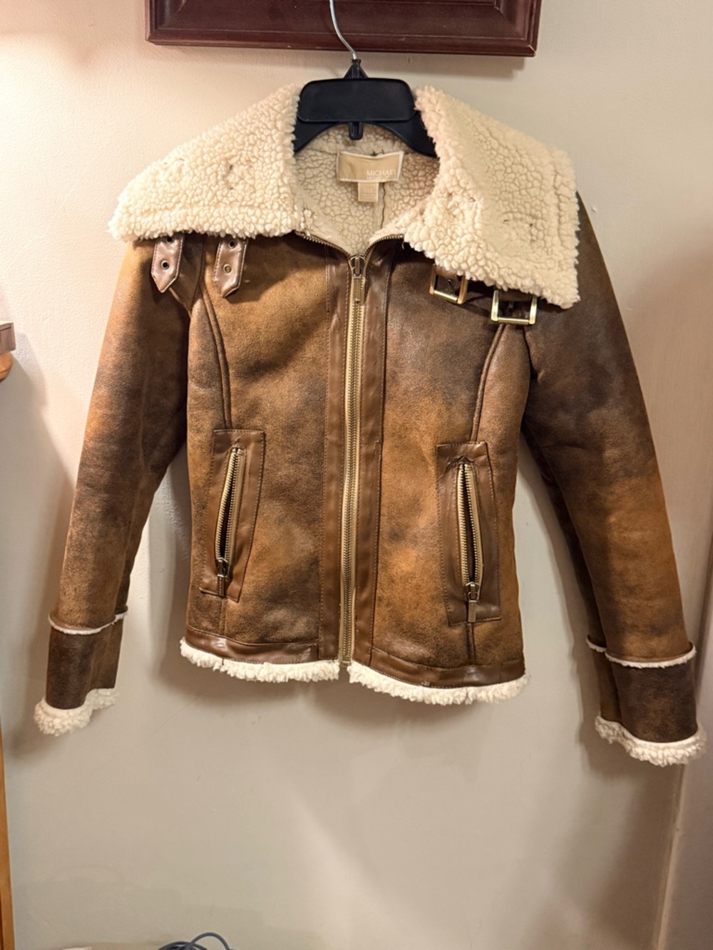 Michael Kors Cream Shearling Lined Jacket - Plush Texture